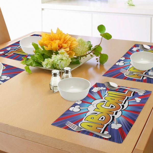 Abakuhaus Tovagliette Abigail, Stile Fumetto Retrò - Nome Femminile Con Effetti Caricaturali Su Sfondo Astratto, Tiscjdeco In Tessuto Resistente Ai Colori Per La Sala Da Pranzo E La Cucina, Multicolore-image