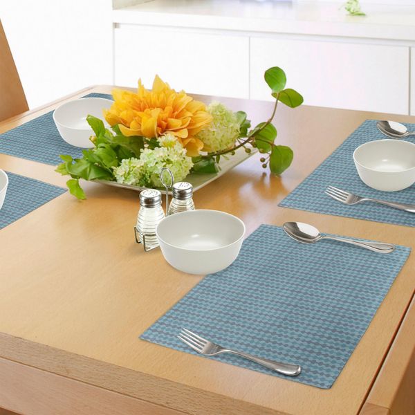 Abakuhaus Tovagliette Grigio Blu, Composizione Disegnata A Mano Di Forme Astratte Motivi Circolari A Strisce Doodle, Tiscjdeco In Tessuto Resistente Al Lavaggio Per La Sala Da Pranzo E La Cucina, Turchese E Grigio-image