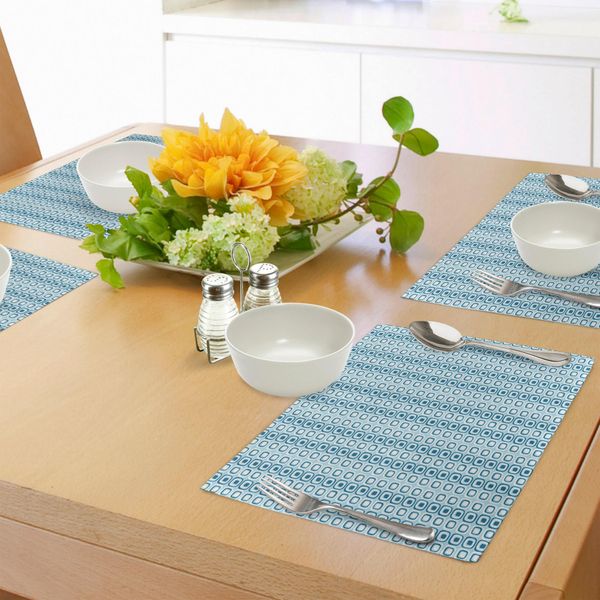 Abakuhaus Tovagliette Blu E Bianche, Motivo Retrò-Moderno Con Forme Quadrate Pastello E Geometriche, Tiscjdeco In Tessuto Resistente Al Lavaggio Per La Sala Da Pranzo E La Cucina, Azzurro, Bianco E Blu-image