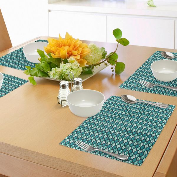 Abakuhaus Tovagliette Astratte, Motivo A Scala Con Semicerchi Sinuosi Agrumi Tropical Lemon Art, Tiscjdeco In Tessuto Resistente Al Lavaggio Per La Sala Da Pranzo E La Cucina, Verde Mare Bianco Verde Acqua-image