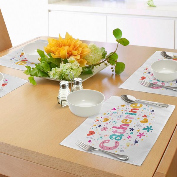 Abakuhaus Katharina Tovagliette, Design Alfabetico Colorato, Scritte Ornate, Tema Asilo, Motivo A Pois, Decorazioni Per Tavola In Tessuto Resistente Al Lavaggio Per Sala Da Pranzo E Cucina, Multicolore-image