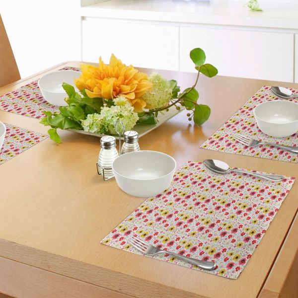 Tovagliette Acquerellate Abakuhaus, Springtime Poppy Con Effetti Pennellate, Farfalle, Colori Pastello, Tiscjdeco In Tessuto Resistente Al Lavaggio Per Sala Da Pranzo E Cucina, Multicolore-image