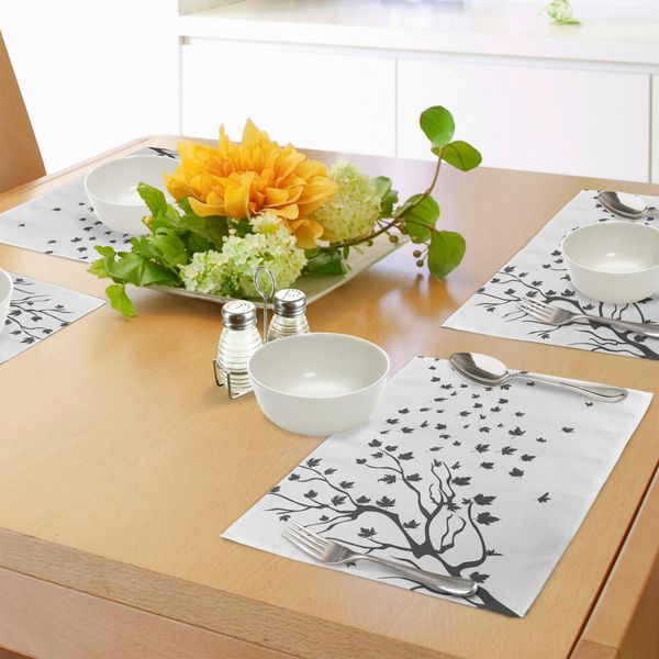 Abakuhaus Tovagliette Grigie E Bianche, Sagome Di Foglie D'acero, Illustrazione Botanica Autunnale, Decorazioni Da Tavola In Tessuto Resistente Al Lavaggio Per La Sala Da Pranzo E La Cucina, Grigio Antracite E Bianco-image