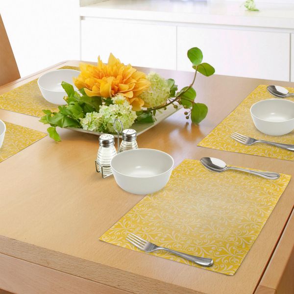 Tovagliette Abakuhaus Vintage Gialle, Stile Vittoriano Con Motivi Reali Senza Tempo, Curve Monocromatiche, Tiscjdeco In Tessuto Resistente Al Lavaggio Per La Sala Da Pranzo E La Cucina, Giallo Chiaro E Giallo-image