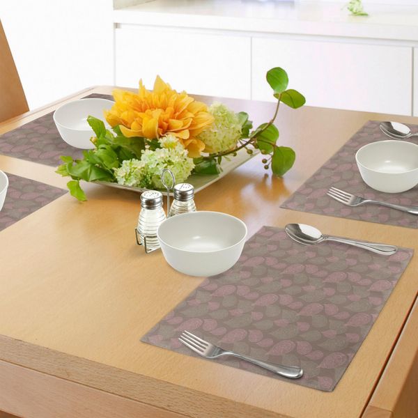 Abakuhaus Tovagliette Con Foglie, Motivo Boschivo Con Motivi Stilizzati Di Foglie Cadute Dall'albero, Tiscjdeco In Tessuto Resistente Al Lavaggio Per La Sala Da Pranzo E La Cucina, Rosa Chiaro, Marrone Umbra E Cacao-image