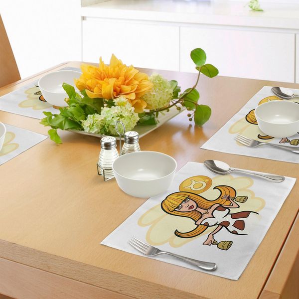 Abakuhaus Tovagliette Zodiaco Toro, Illustrazione Del Personaggio Femminile Del Cartone Animato Con La Mucca Bell E Il Segno Zodiacale, Decorazione Da Tavola In Tessuto Resistente Al Lavaggio Per La Sala Da Pranzo E La Cucina, Multicolore-image