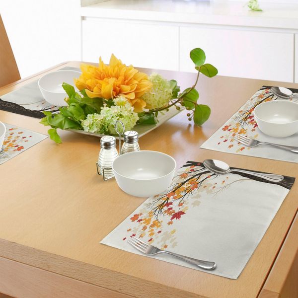 Abakuhaus Tovagliette Autunnali, Foglie Colorate E Sagome Di Alberi - Foglie Di Acero Di Settembre Su Sfondo Bianco, Decorazioni Da Tavola In Tessuto Resistente Al Lavaggio Per La Sala Da Pranzo E La Cucina, Multicolore-image