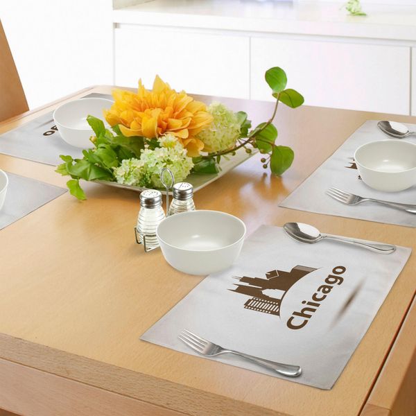 Tovagliette Abakuhaus Chicago Skyline, Città Degli Stati Uniti, Stile Urbano Vintage, Design Poster Retrò, Tiscjdeco In Tessuto Resistente Al Lavaggio Per Sala Da Pranzo E Cucina, Grigio Cioccolato E Bianco-image