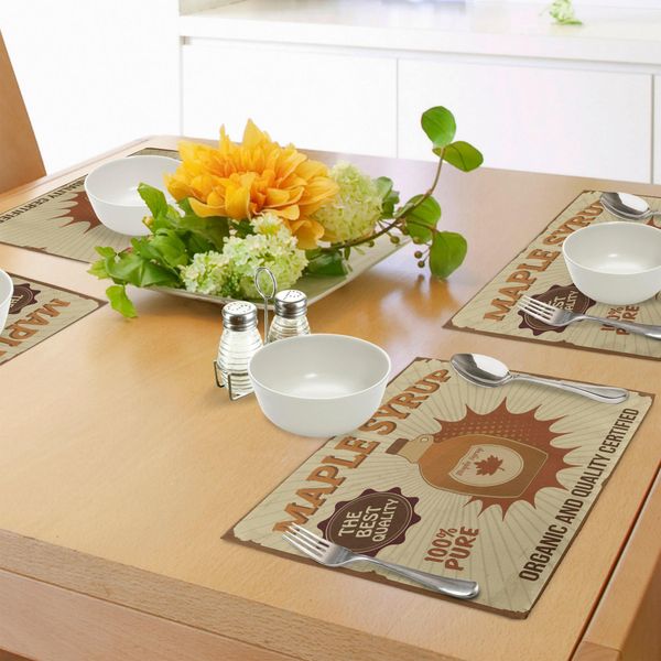 Tovagliette Retrò Abakuhaus, Sciroppo D'acero Con Effetto Grunge, Sfondo Consumato Con Strisce, Decorazioni Da Tavola In Tessuto Resistente Al Lavaggio Per La Sala Da Pranzo E La Cucina, Beige Chiaro E Marrone.-image