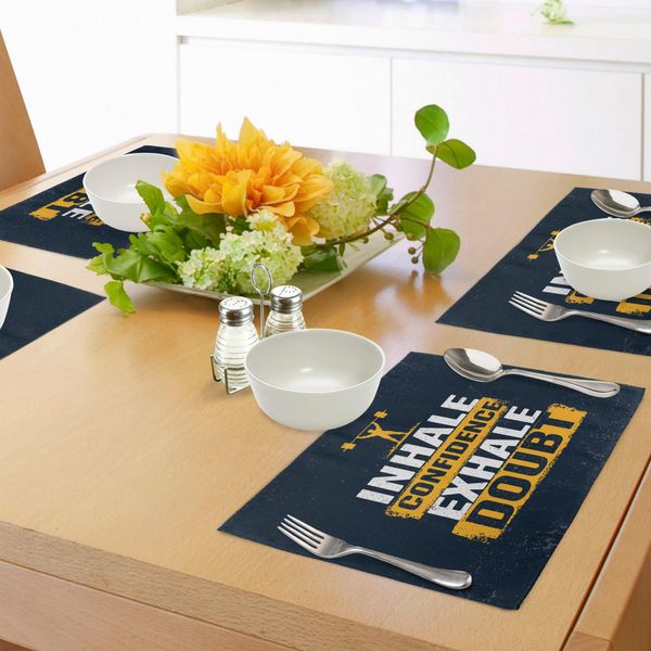 Abakuhaus Inspira Espira Tovagliette, Atleta Campione Olimpico Di Sollevamento Pesi Incoraggiano Calligrafia, Tiscjdeco In Tessuto Resistente Ai Colori Per La Sala Da Pranzo E La Cucina, Marrone Giallo Blu Scuro Bianco-image