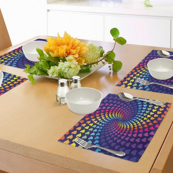 Abakuhaus Tovagliette Colorate, Vortice Di Cuoricini Arcobaleno Dai Colori Retrò In Stile Psichedelico Romantico, Tiscjdeco In Tessuto Resistente Ai Colori Per La Sala Da Pranzo E La Cucina, Multicolore-image
