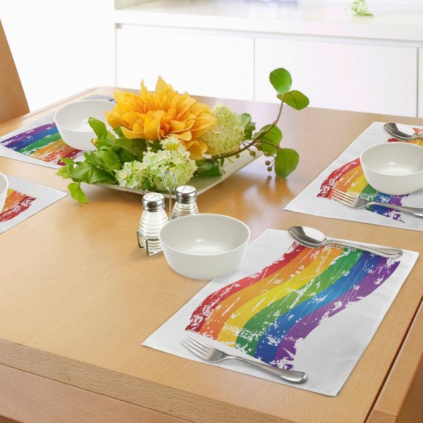 Tovagliette Vintage Abakuhaus Con Motivo Arcobaleno, Bandiere Dell'orgoglio Gay, Comunità Lgbt, Strisce Arcobaleno Anticate, Tessuto Lavabile E Resistente Al Lavaggio Per Sala Da Pranzo E Cucina, Multicolore-image