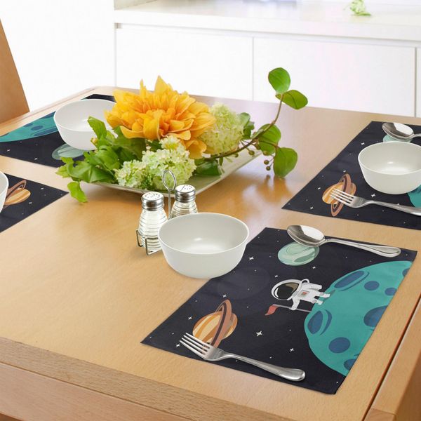 Abakuhaus Tovagliette, Pianeti Terra Mercurio Galassia Nettuno Plutone Giove Incredibili Avventure Stampa Futuristica, Tiscjdeco In Tessuto Resistente Ai Colori Per La Sala Da Pranzo E La Cucina, Multicolore-image