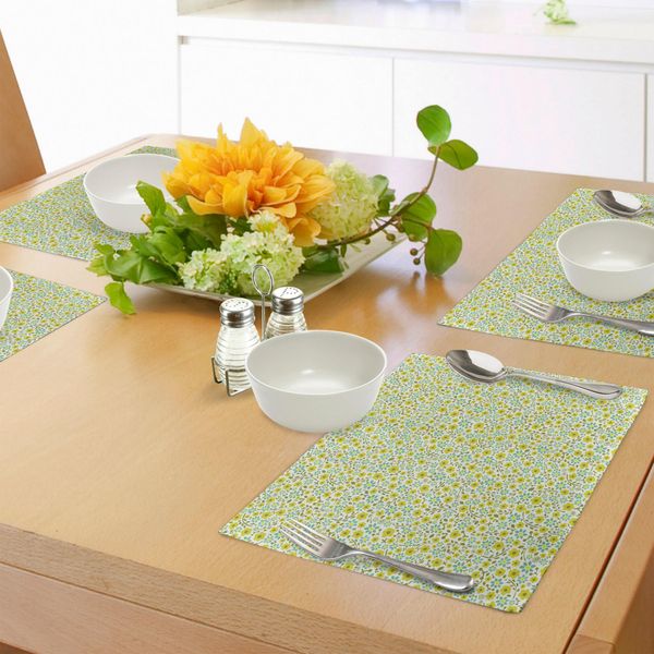Tovagliette Abakuhaus Garden Art, Flora Primaverile In Fiore Su Sfondo Verde Con Motivo Ditsy Ispirato Alla Natura, Decorazioni Da Tavola In Tessuto Resistente Ai Colori Per La Sala Da Pranzo E La Cucina, Multicolore-image