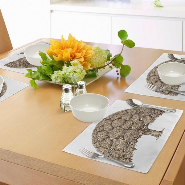 Tovagliette Abakuhaus, Design Monocromatico Con Motivo Di Quercia E Fogliame Fresco E Rigoglioso, Decorazioni Da Tavola In Tessuto Resistente Al Lavaggio Per La Sala Da Pranzo E La Cucina, Marrone Chiaro E Marrone-image