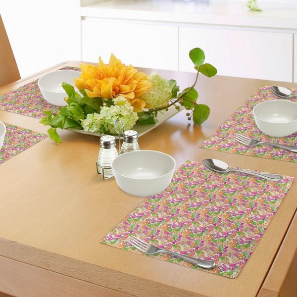 Abakuhaus Tovagliette Acquerellate Con Motivi Floreali, Piante Tropicali Esotiche Vibranti, Giungla, Fiori Hawaiani, Tiscjdeco In Tessuto Resistente Al Lavaggio Per La Sala Da Pranzo E La Cucina, Multicolore-image