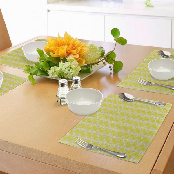 Tovagliette Abakuhaus Primavera, Composizione Floreale Bicolore, Illustrazione Stagionale Naturale Con Petali, Decorazione Da Tavola In Tessuto Resistente Al Lavaggio Per Sala Da Pranzo E Cucina, Giallo E Avorio-image