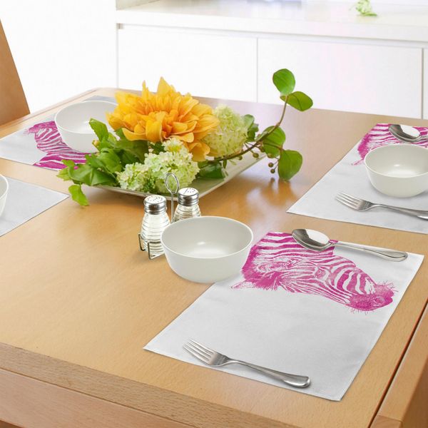 Abakuhaus Tovagliette Rosa Zebra, Testa Di Zebra Ritratto Vivace Acquerello Acquerelli Opachi Stampa Acquerello, Tiscjdeco In Tessuto Resistente Al Colore Per La Sala Da Pranzo E La Cucina, Magenta Bianco-image