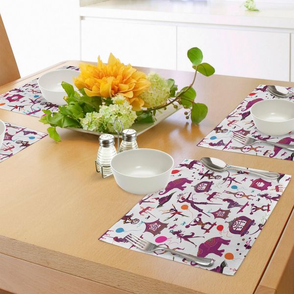 Tovagliette Abakuhaus Zirkus, Circo Colorato Con Mago, Elefante, Ballerina, Acrobata E Vari Personaggi Divertenti, Tovaglietta Decorativa In Tessuto Resistente Ai Colori Per La Sala Da Pranzo E La Cucina, Multicolore-image
