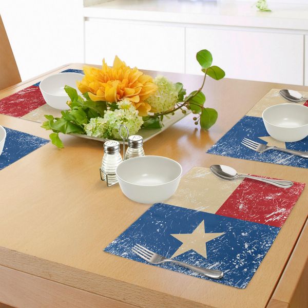 Abakuhaus Tovagliette Texas Stern, Illustrazione Grunge Flag Con Stella Solitaria Retro Independence Sign, Tiscjdeco In Tessuto Resistente Al Lavaggio Per La Sala Da Pranzo E La Cucina, Rosso Cinabro Blu Navy Beige-image