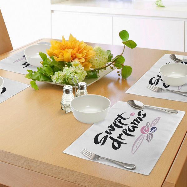 Abakuhaus Tovagliette "Sogni D'oro"", Scritte A Mano Con Effetto Pennellata, Foglie Acquerellate, Illustrazione, Tiscjdeco In Tessuto Resistente Al Colore Per La Sala Da Pranzo E La Cucina, Multicolore"-image