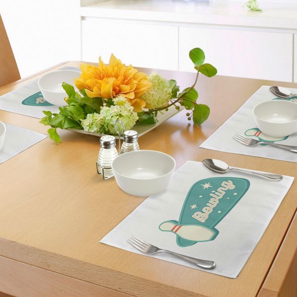 Tovagliette Da Bowling Abakuhaus, Design Vintage In Stile Tradizionale Americano Hobby Fun Sports Theme, Tiscjdeco In Tessuto Resistente Ai Colori Per La Sala Da Pranzo E La Cucina, Seafoam Creme E Rust-image