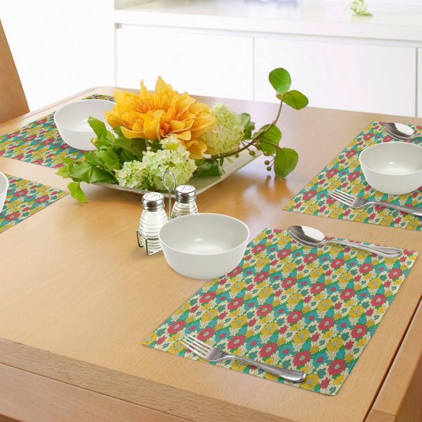 Abakuhaus Tovagliette Colorate, Fiori Vari Con Colori Vivaci, Stampa Artistica Effetto Vintage, Decorazioni Da Tavola In Tessuto Resistente Ai Colori Per La Sala Da Pranzo E La Cucina, Multicolore-image