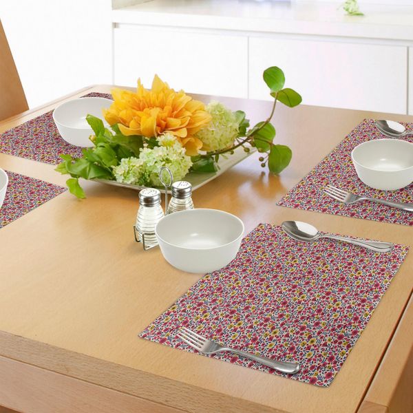 Abakuhaus Tovagliette Artistiche Da Giardino, Silhouette Botaniche Fiorite Prospering Flowers Arrangement Su Sfondo Beige, Tiscjdeco In Tessuto Resistente Al Lavaggio Per La Sala Da Pranzo E La Cucina, Multicolore-image