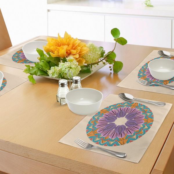 Tovagliette Abakuhaus Mandala, Design Mandala Art Con Zigzag Rotanti, Linee Definite E Motivi Floreali Stampati, Decorazioni Da Tavola In Tessuto Resistente Al Lavaggio Per La Sala Da Pranzo E La Cucina, Multicolore-image