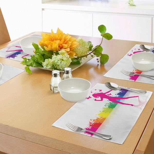 Abakuhaus Tovagliette Colorate, Una Ragazza Davanti A Una Festa Colorata, Vibrante Di Energia Positiva, Tiscjdeco In Tessuto Resistente Ai Colori Per La Sala Da Pranzo E La Cucina, Multicolore-image