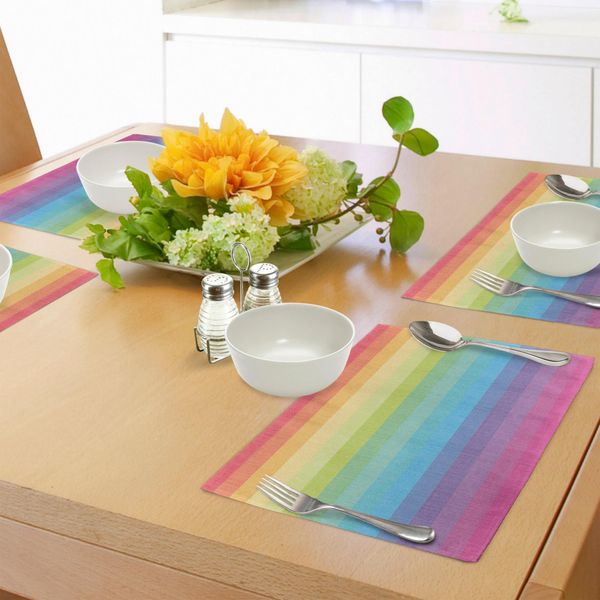 Abakuhaus Tovagliette Vintage Arcobaleno, Linee Astratte Vintage Con Colori Arcobaleno, Strisce Retrò, Tiscjdeco In Tessuto Resistente Al Lavaggio Per La Sala Da Pranzo E La Cucina, Multicolore-image