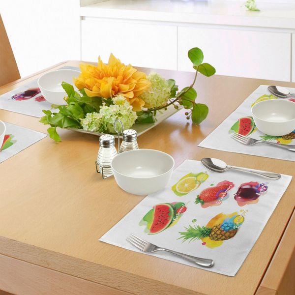 Tovagliette Abakuhaus Con Motivi Di Frutta, Composizione Estiva Colorata Con Anguria, Limoni, Fragole E Ananas, Decorazioni Da Tavola In Tessuto Resistente Al Lavaggio Per La Sala Da Pranzo E La Cucina, Multicolore-image