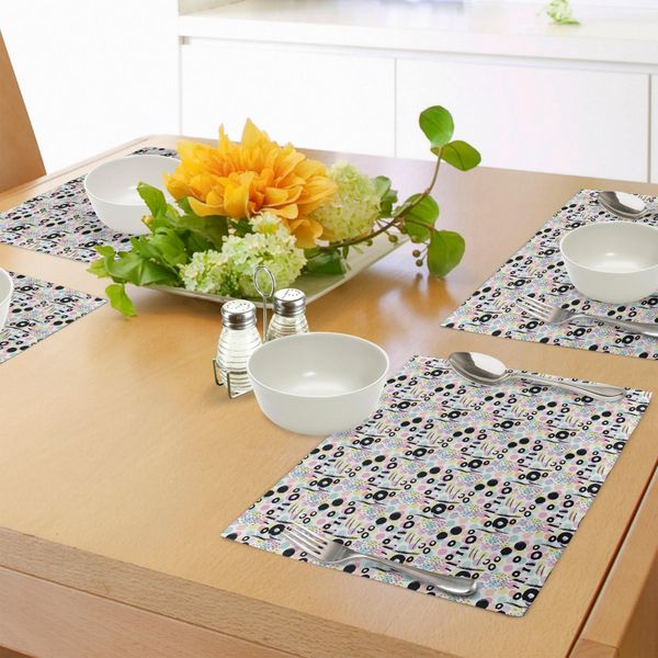 Tovagliette Abakuhaus Grunge, Pois In Colori Vivaci Ed Elementi Artistici Scarabocchiati Look Grunge Childish Ink Art, Tiscjdeco In Tessuto Resistente Al Lavaggio Per La Sala Da Pranzo E La Cucina, Multicolore-image