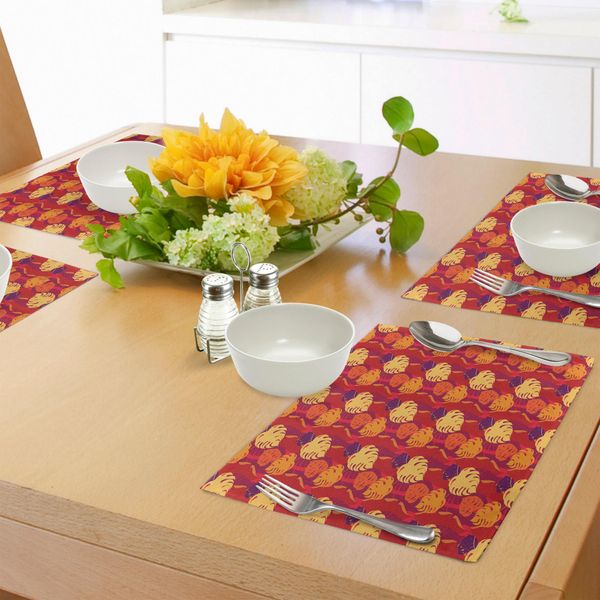 Abakuhaus Tovagliette Monstera, Foglie Di Piante Esotiche Con Sfondo Dai Colori Caldi - Sagome Di Foglie Hawaiane, Tessuto Lavabile E Resistente Al Lavaggio Per Sala Da Pranzo E Cucina, Multicolore-image