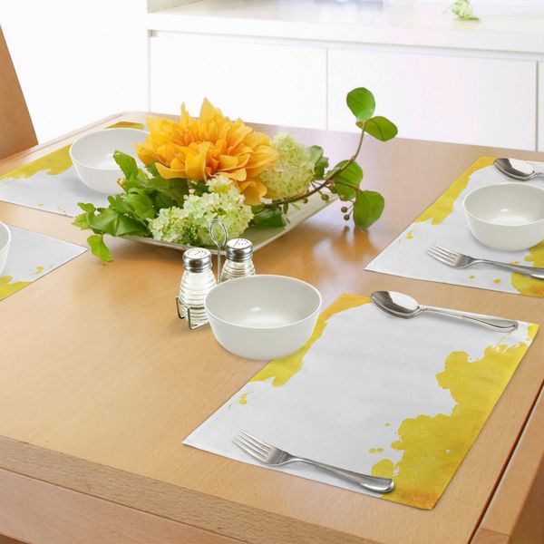 Tovagliette Abakuhaus Vintage Gialle, Sfondo Bianco Con Macchie Che Sembrano Acquerello, Design Artistico, Tessuto Lavabile E Resistente Al Lavaggio Per Sala Da Pranzo E Cucina, Giallo E Bianco-image