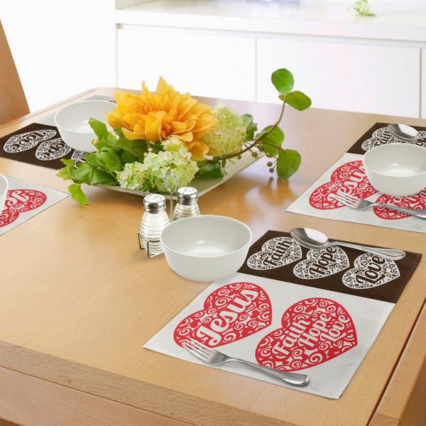 Abakuhaus Tovagliette Hoffnung, Cuori Con Volute E Curve, Illustrazioni Religiose, Riccioli Romantici Vintage Spirituali, Tiscjdeco In Tessuto Resistente Al Lavaggio Per La Sala Da Pranzo E La Cucina, Multicolore-image