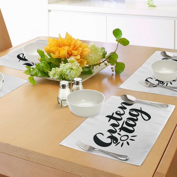Abakuhaus Tovagliette Tedesche, Citazione "Guten Tag"" Con Scritta A Mano In Stile Calligrafico Alla Moda, Illustrazione, Tiscjdeco In Tessuto Resistente Al Colore Per La Sala Da Pranzo E La Cucina, Bianco E Nero"-image