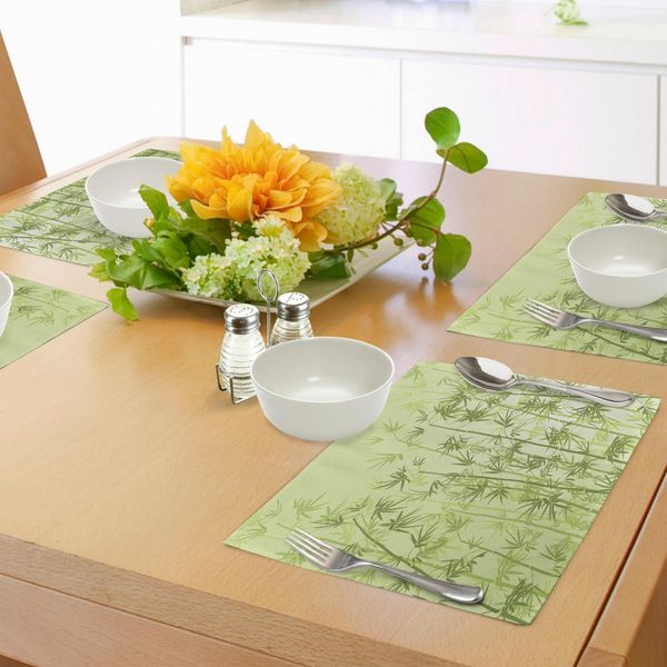 Tovagliette Abakuhaus Wald, Stile Tropicale, Foresta, Natura, Spa, Chakra, Yoga, Tiscjdeco In Tessuto Resistente Al Lavaggio Per Sala Da Pranzo E Cucina, Verde Chiaro, Verde Scuro-image