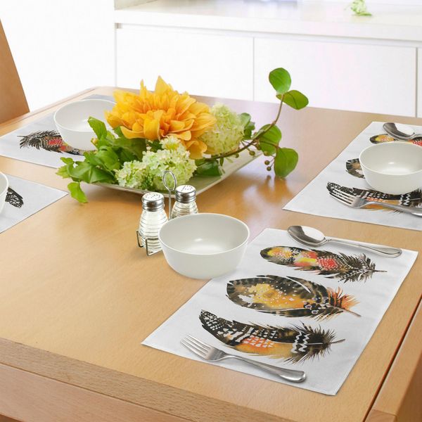Tovagliette Abakuhaus, Disegnate A Mano In Stile Boemo Quills Disposizione Etnica Colorata Effetto Acquerello, Tiscjdeco In Tessuto Resistente Al Lavaggio Per La Sala Da Pranzo E La Cucina, Multicolore-image