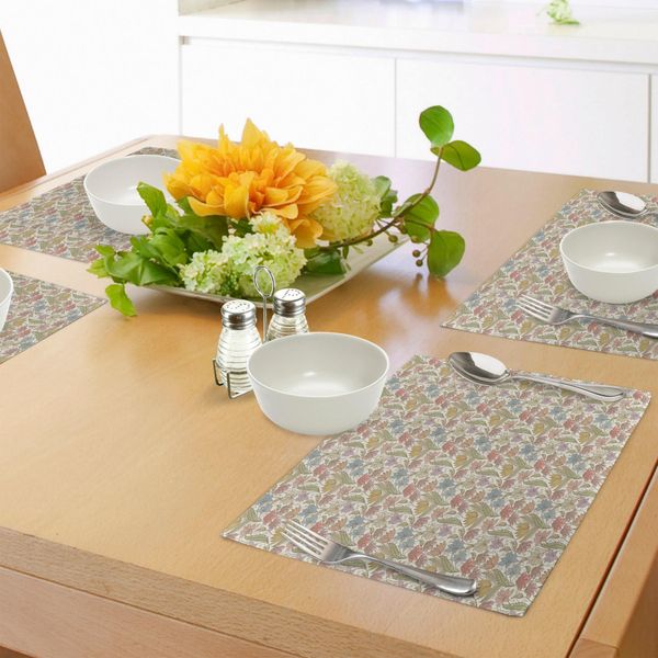 Tovagliette Abakuhaus, Motivo Romantico Con Prati Fioriti E Decorazioni Floreali, Tiscjdeco In Tessuto Resistente Ai Colori Per La Sala Da Pranzo E La Cucina, Multicolore-image