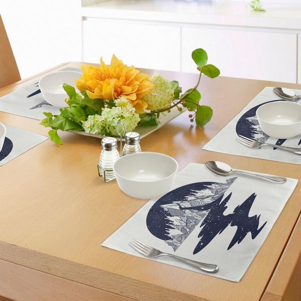 Abakuhaus Tovagliette Blu E Bianche, Fiume Di Stelle Che Scendono Da Un Fantastico Paesaggio Montano, Sottobicchieri In Tessuto Lavabile Decorazioni Per La Tavola Con Stampa, Blu Scuro E Bianco-image