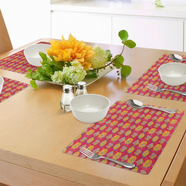 Tovagliette Abakuhaus Mohn, Illustrazione Ad Acquerello Di Fiori Primaverili Con Sfondo Astratto A Spirali E Pois, Tovagliette Decorative In Tessuto Resistente Al Lavaggio Per La Sala Da Pranzo E La Cucina, Multicolore-image