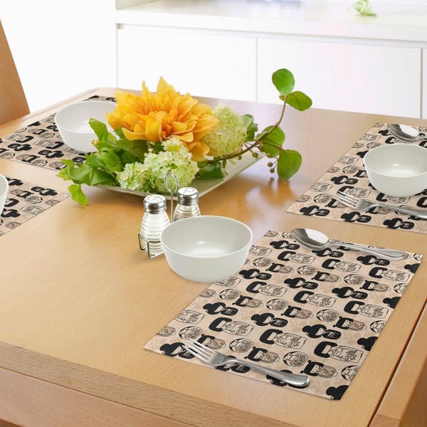 Abakuhaus Tovagliette Per Bambine, Bambole Giapponesi Kokeshi Con Abiti Decorati Con Motivi Floreali Di Fiori Di Ciliegio, Tiscjdeco In Tessuto Resistente Al Lavaggio Per La Sala Da Pranzo E La Cucina, Beige, Nero, Marrone Chiaro-image