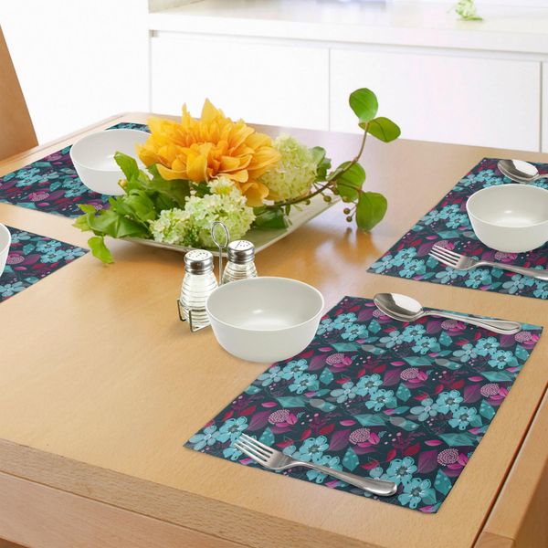 Tovagliette Abakuhaus Con Motivi Floreali, Fiori Azzurri E Foglie Colorate, Motivo Romantico Fantasy Garden, Decorazioni Da Tavola In Tessuto Resistente Al Lavaggio Per Sala Da Pranzo E Cucina, Multicolore-image