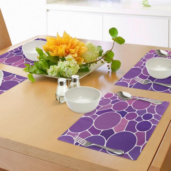 Abakuhaus Tovagliette Viola E Rosa, Motivo Astratto In Vetro Colorato Con Cerchi Retrò Che Formano Un Motivo Colorato, Decorazione Da Tavola In Tessuto Resistente Al Lavaggio Per La Sala Da Pranzo E La Cucina, Multicolore-image