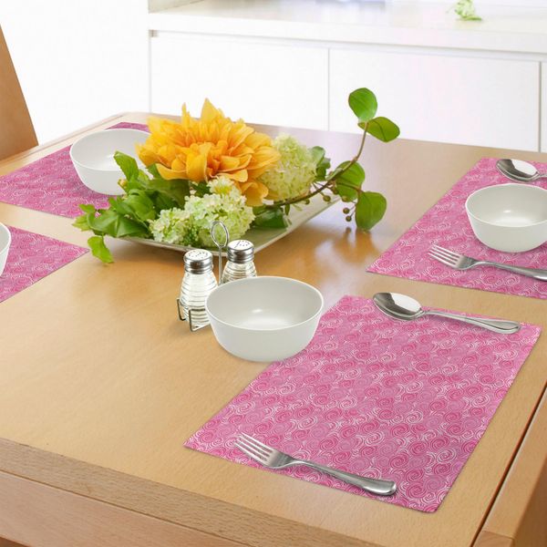 Tovagliette Abakuhaus Rose, Motivi Floreali Astratti Di Ispirazione Primaverile, Decorazione Da Tavola In Tessuto Resistente Ai Colori Per La Sala Da Pranzo E La Cucina, Rosa Pallido, Magenta E Rosa.-image