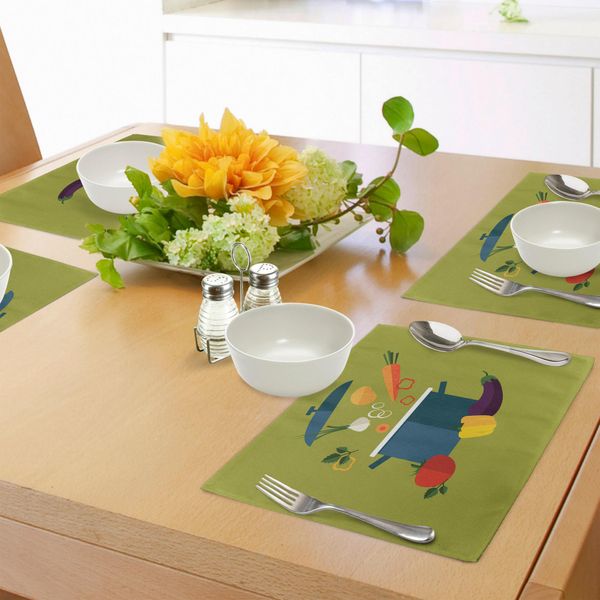 Tovagliette Abakuhaus Con Motivi Vegetali, Zuppa Vegetariana Con Ingredienti, Pentola, Dieta, Salute, Tiscjdeco In Tessuto Resistente Al Lavaggio Per Sala Da Pranzo E Cucina, Multicolore-image