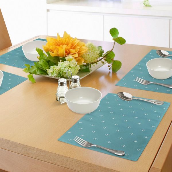 Abakuhaus Tovagliette Blu E Bianche, Design Semplice E Minimalista Con Frecce Di Tuono Su Sfondo Pastello, Tiscjdeco In Tessuto Resistente Al Lavaggio Per La Sala Da Pranzo E La Cucina, Bianco E Verde Acqua-image