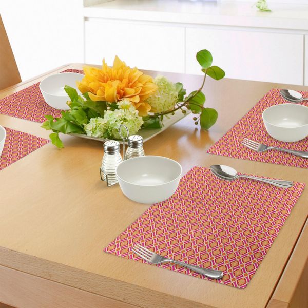 Tovagliette Abakuhaus Retro, Motivi Classici Ogee Con Fiori Sbocciati, Linee Astratte Twisted Lines Sixties Vintage, Tiscjdeco In Tessuto Resistente Al Lavaggio Per La Sala Da Pranzo E La Cucina, Multicolore-image