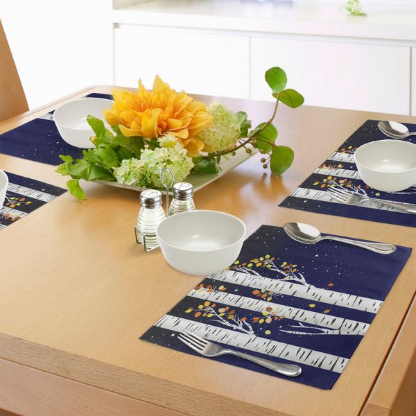 Tovagliette Abakuhaus Autunno, Betulle Con Foglie Autunnali Colorate Su Uno Sfondo Di Cielo Stellato, Decorazioni Da Tavola In Tessuto Resistente Al Lavaggio Per La Sala Da Pranzo E La Cucina, Multicolore-image
